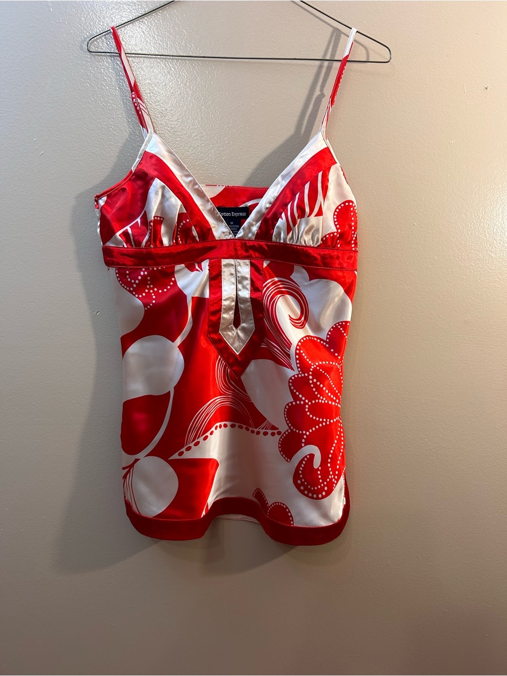 Cotton Express Red and White Satin Floral Cami
